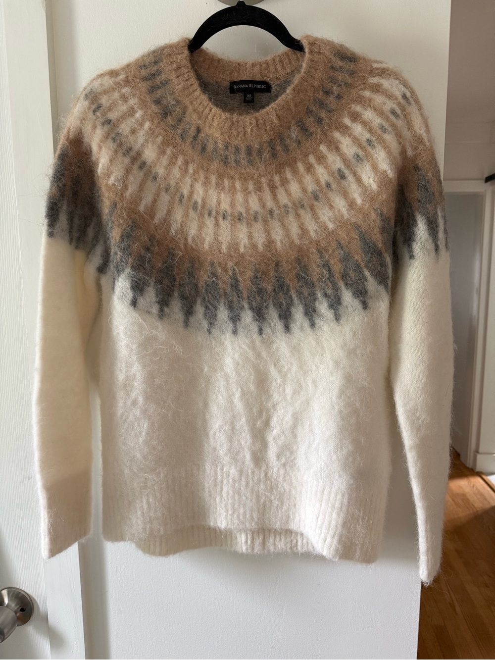 Banana Republic Cream Sweater with Brown & Gray Fair Isle Yoke